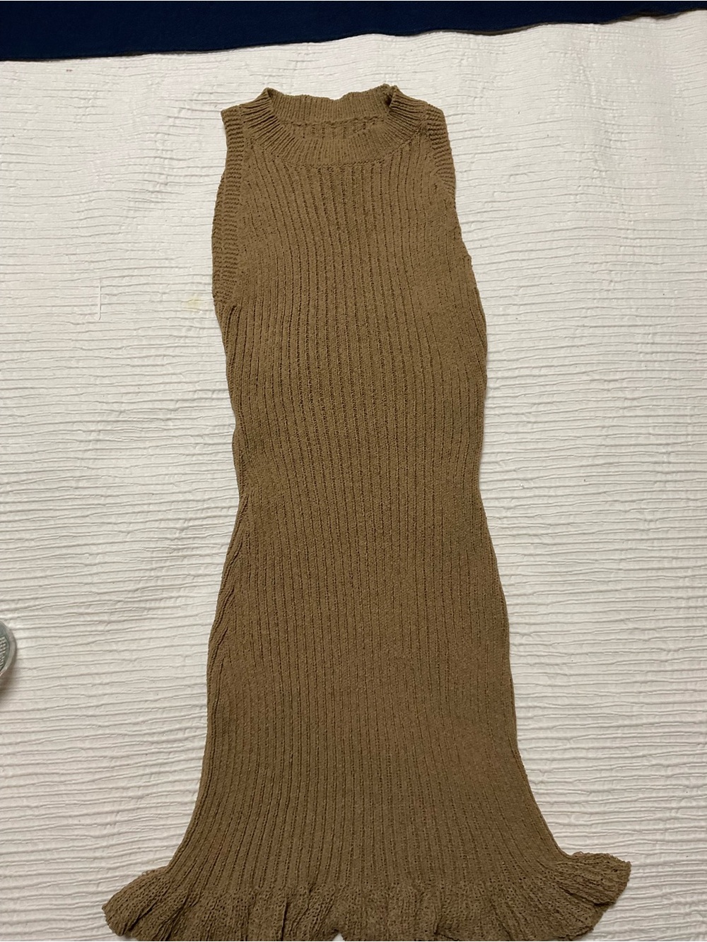 Sleeveless Ribbed Knit Mini Dress in Tan
